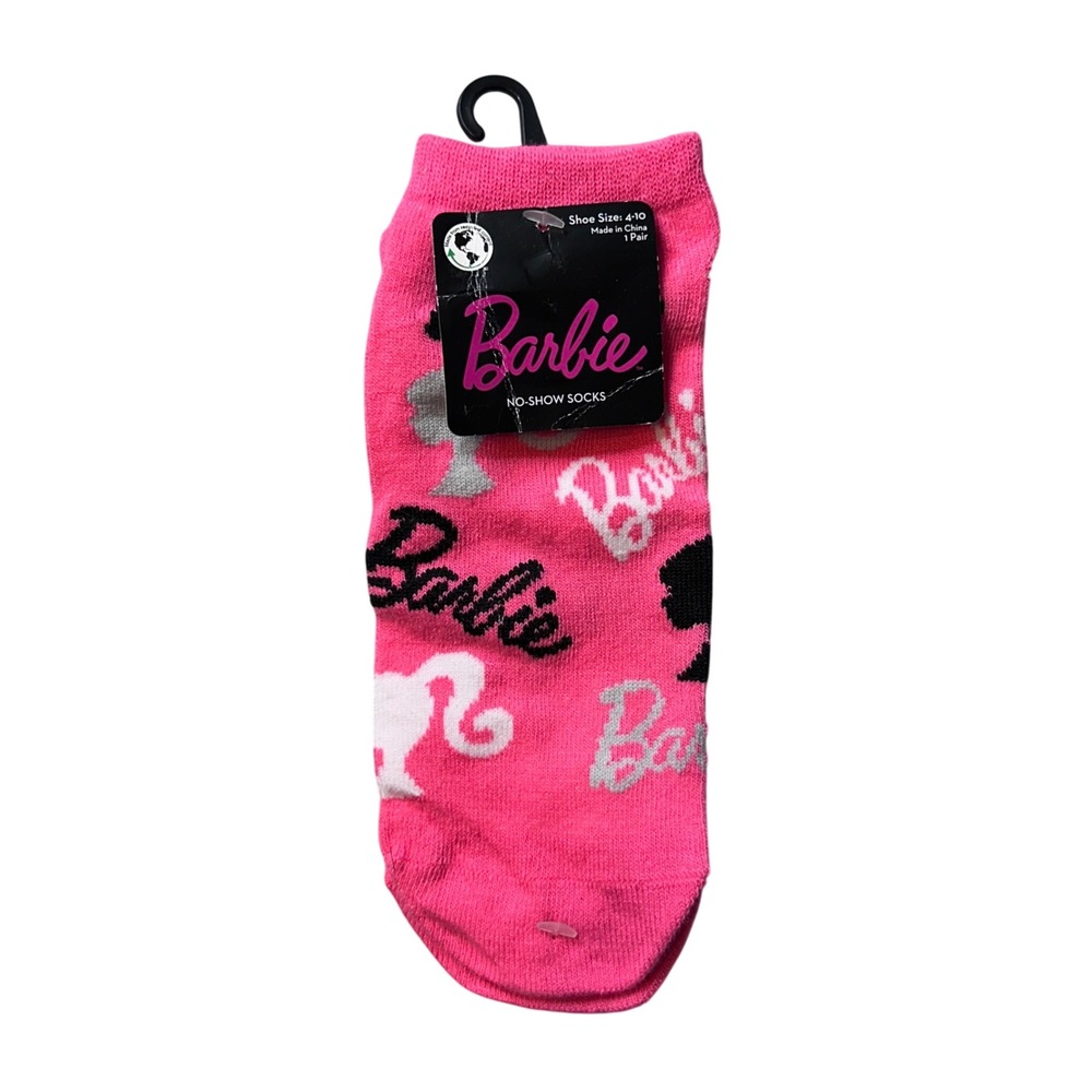 Barbie No-Show Socks Women 4-10 Pink Logo Silhouette Recycled Blend 8V0088 NEW